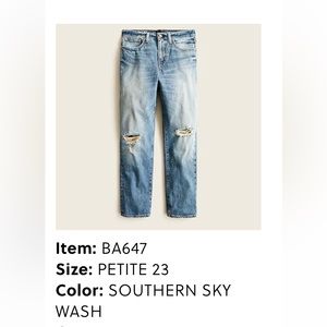 J. Crew slouchy boyfriend jean 23 petite distressed denim